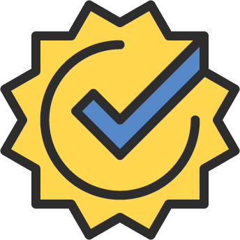 Badge with checkmark to symbolize exceeded requirement
